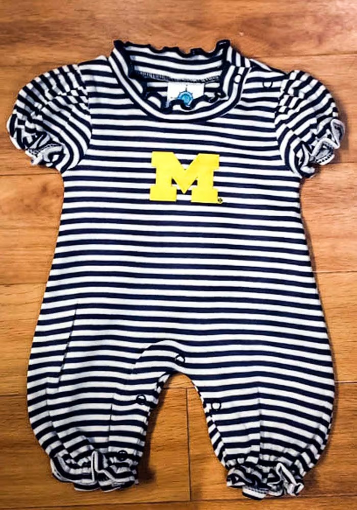 Baby Blue Michigan Wolverines Stripe Puff Sleeve Short Sleeve One Piece