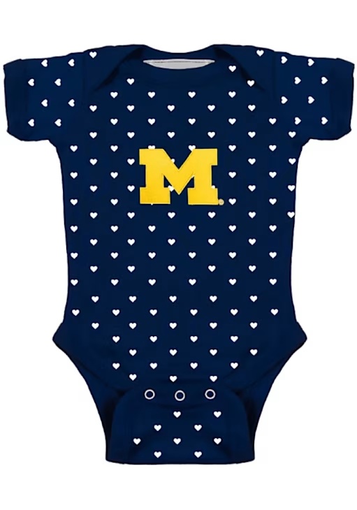 Baby Blue Michigan Wolverines Heart Short Sleeve One Piece
