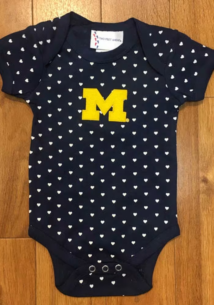 Baby Blue Michigan Wolverines Heart Short Sleeve One Piece