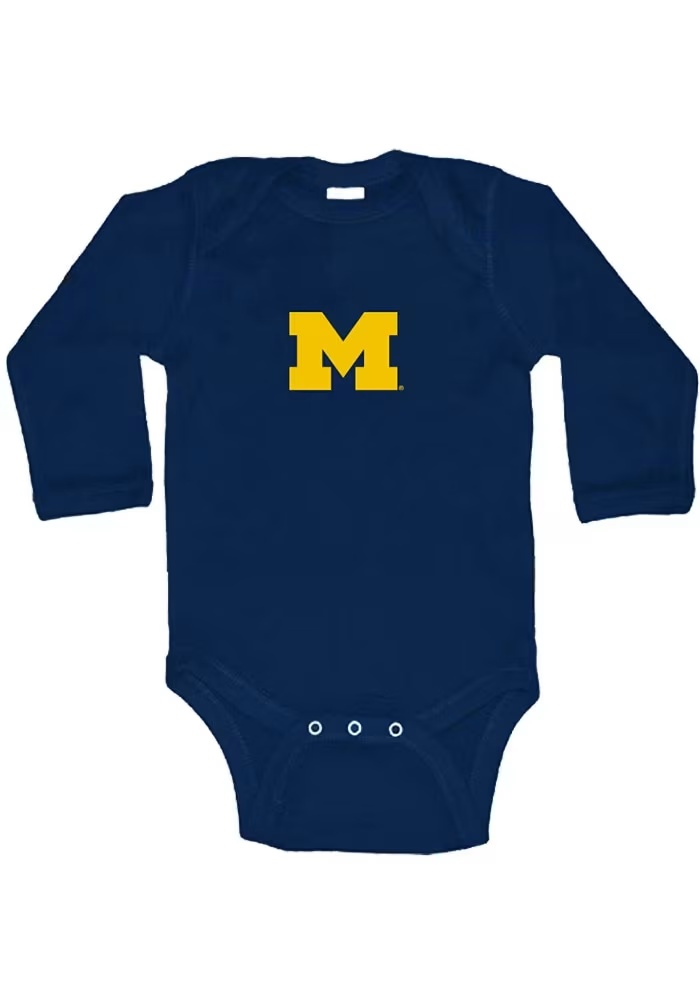 Baby Blue Michigan Wolverines Logo Classic Long Sleeve One Piece