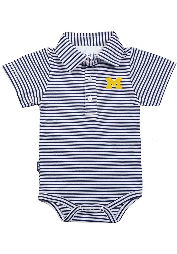 Baby Blue Michigan Wolverines Carson Striped Short Sleeve One Piece Polo