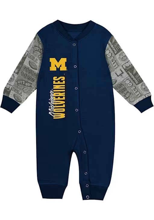 Baby Blue Michigan Wolverines Play Book Long Sleeve One Piece
