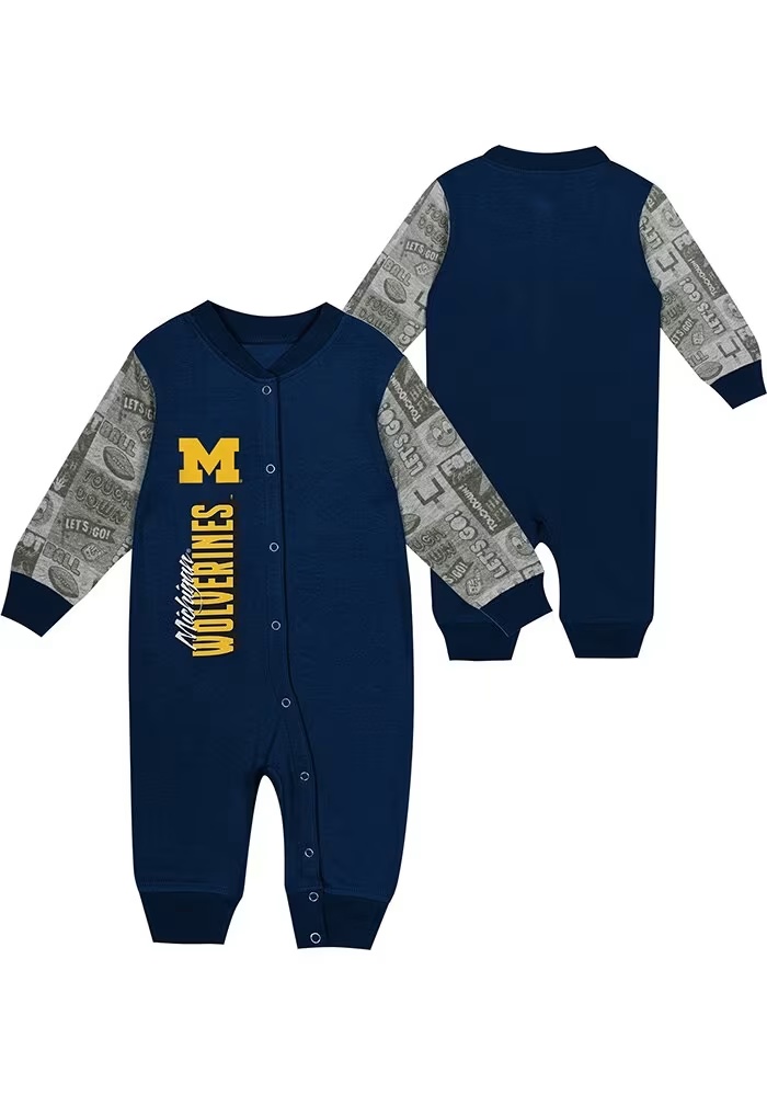 Baby Blue Michigan Wolverines Play Book Long Sleeve One Piece