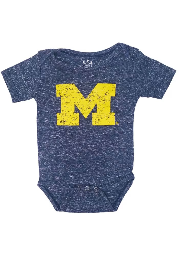 Baby Michigan Wolverines Blue Little King Primary Distressed Short Sleeve One Piece
