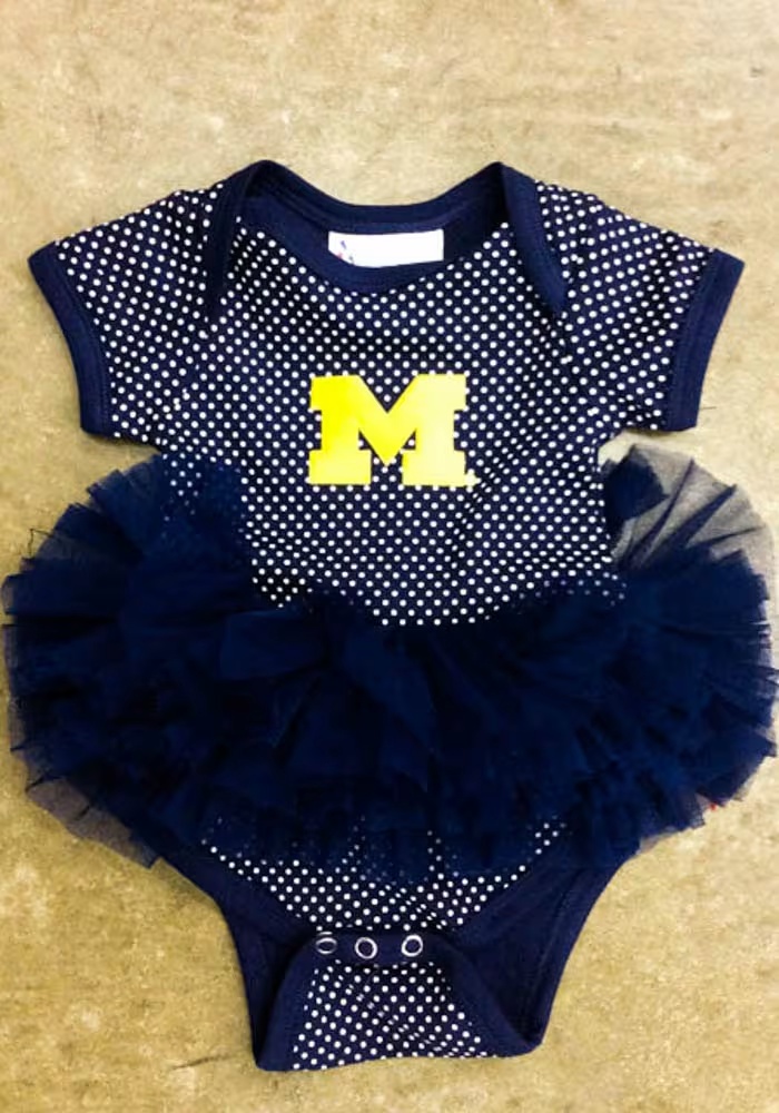 Baby Blue Michigan Wolverines Pin Dot Tutu Short Sleeve One Piece
