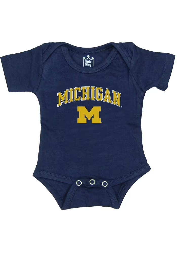 Baby Michigan Wolverines Blue Little King Arch Mascot Short Sleeve One Piece