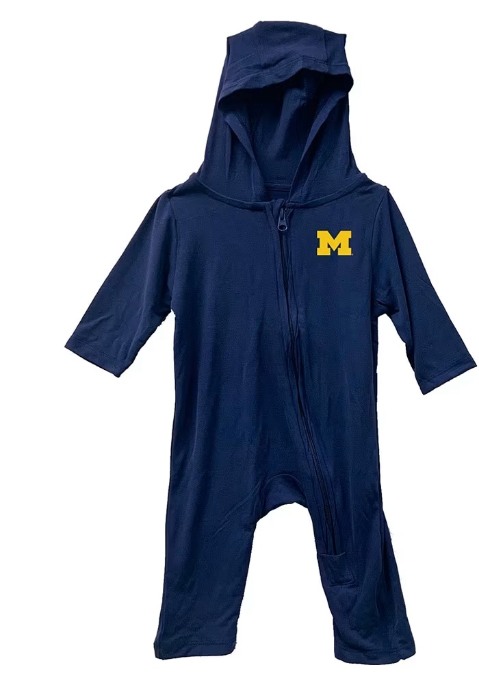Baby Michigan Wolverines Blue Wes and Willy Sun Hood Long Sleeve One Piece