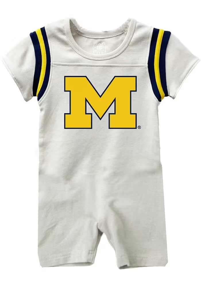 Baby Michigan Wolverines Blue Wes and Willy Romper Short Sleeve One Piece
