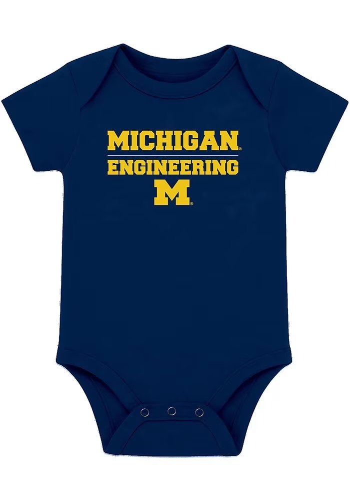 Baby Navy Blue Michigan Wolverines School of Engineering Short Sleeve One Piece