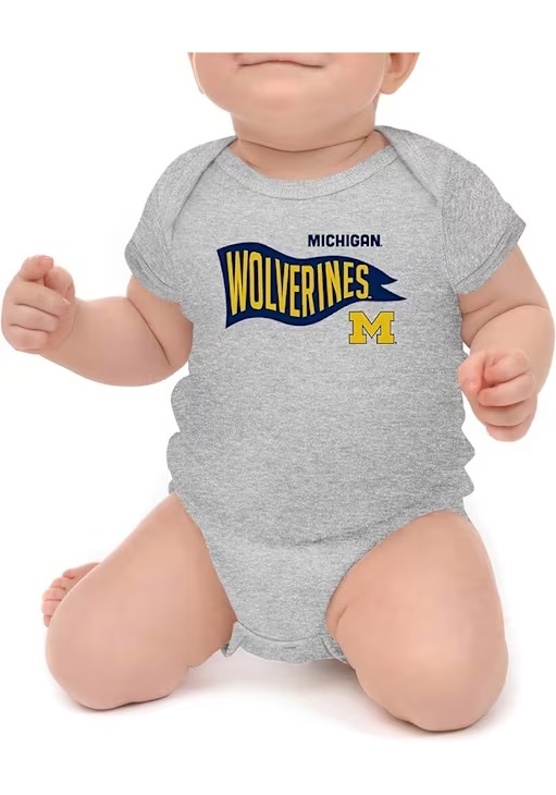 Baby Michigan Wolverines Grey Little King Knobby Retro Short Sleeve One Piece