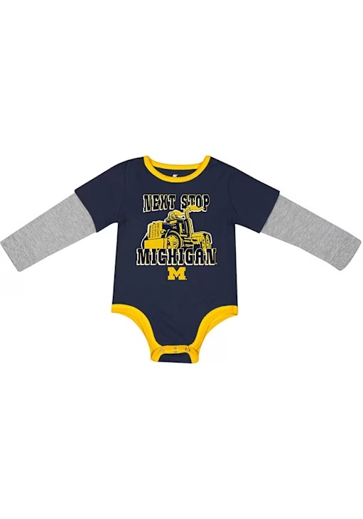 Baby Michigan Wolverines Blue Colosseum Next Stop Long Sleeve One Piece
