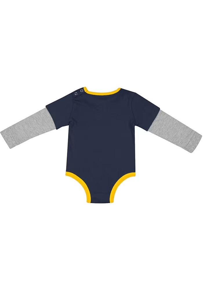 Baby Michigan Wolverines Blue Colosseum Next Stop Long Sleeve One Piece