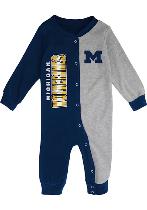 Baby Blue Michigan Wolverines Half Time Coverall Long Sleeve One Piece