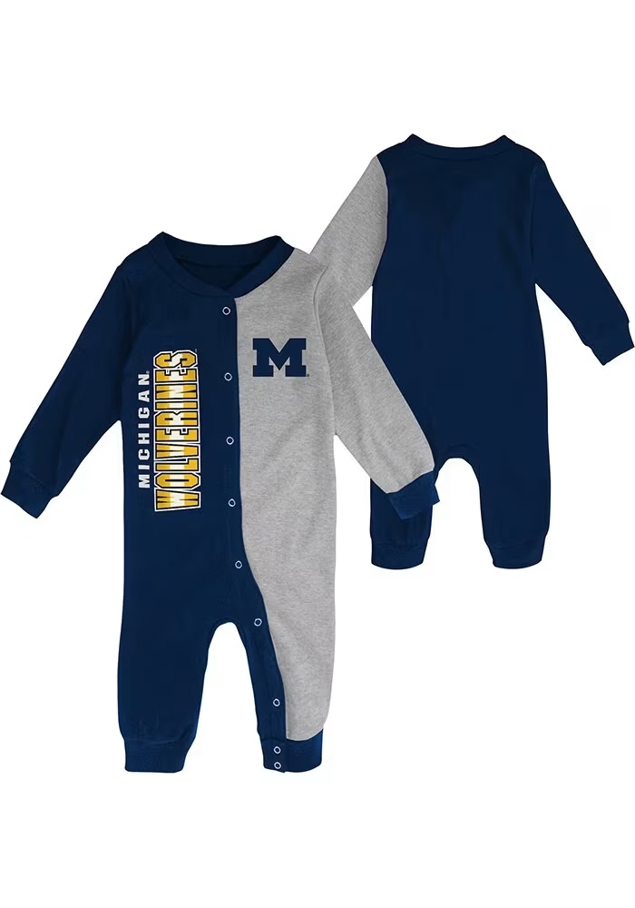 Baby Blue Michigan Wolverines Half Time Coverall Long Sleeve One Piece