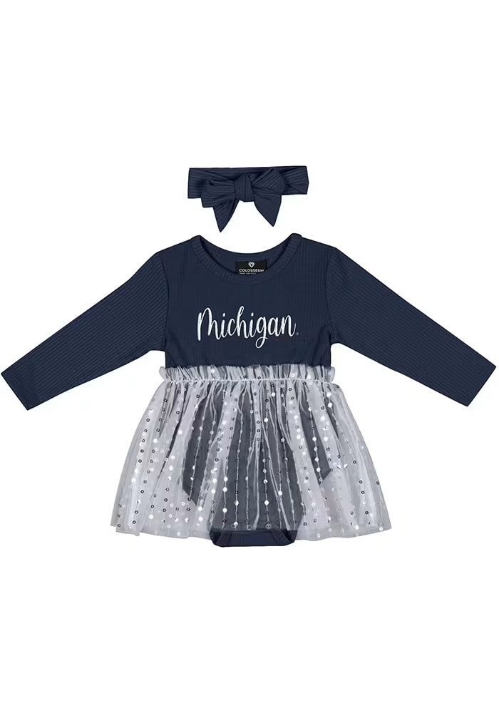 Baby Girls Michigan Wolverines Blue Colosseum Reflection Short Sleeve Dress