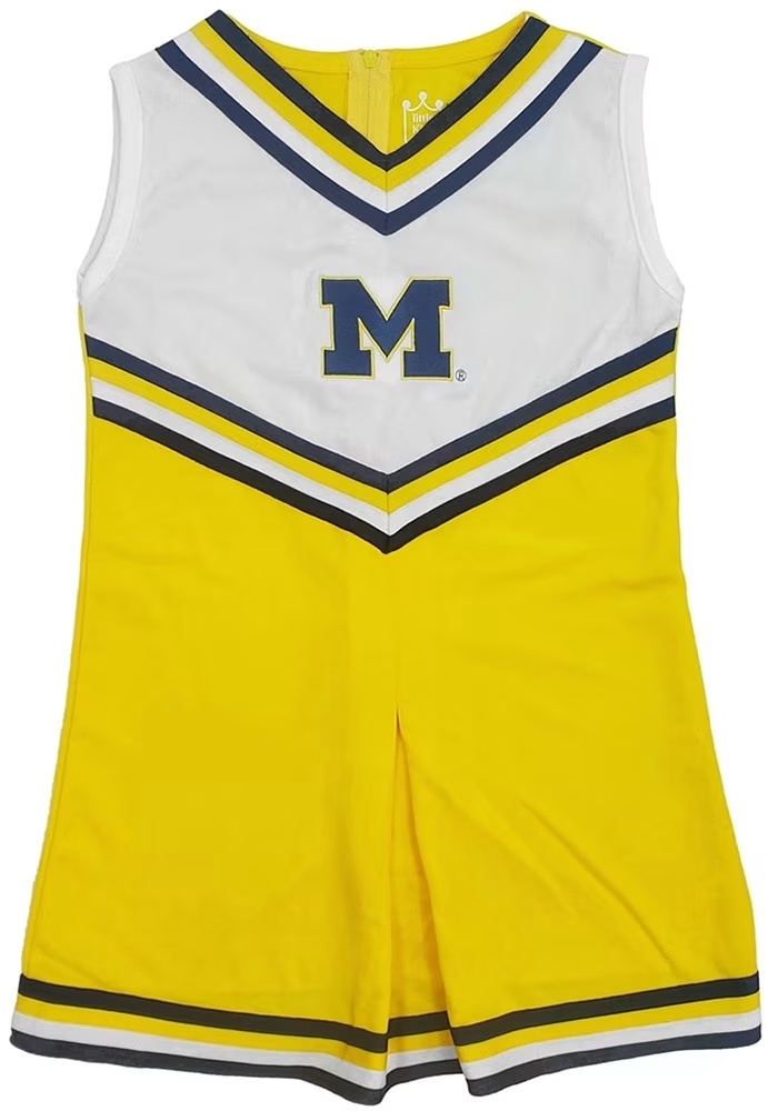 Girls Michigan Wolverines Yellow Little King V-Front Tackle Twill Cheer Dress Set