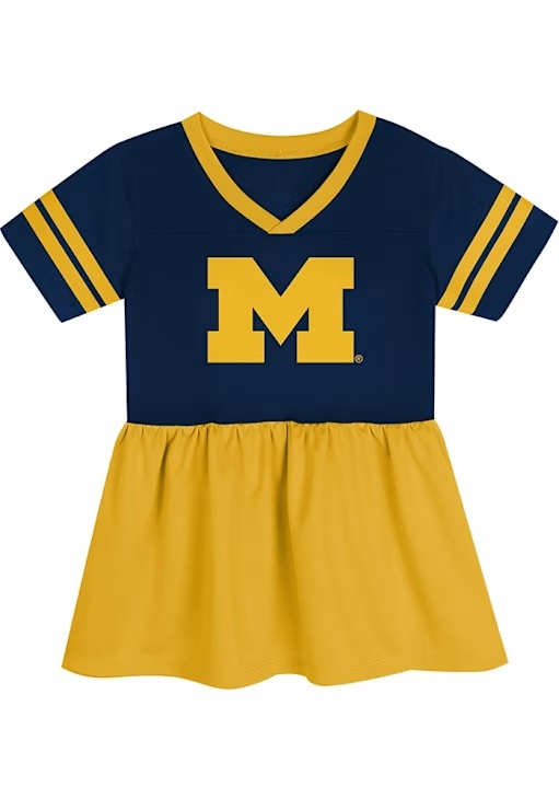 Toddler Girls Blue Michigan Wolverines Stadium Lights Short Sleeve Dress
