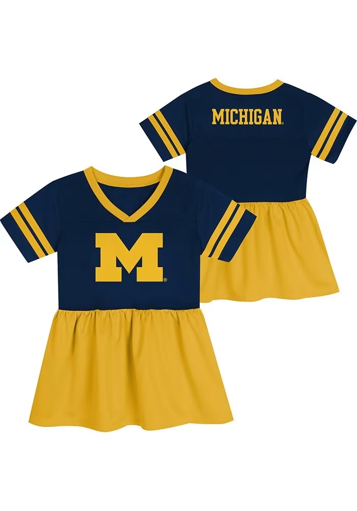 Toddler Girls Blue Michigan Wolverines Stadium Lights Short Sleeve Dress