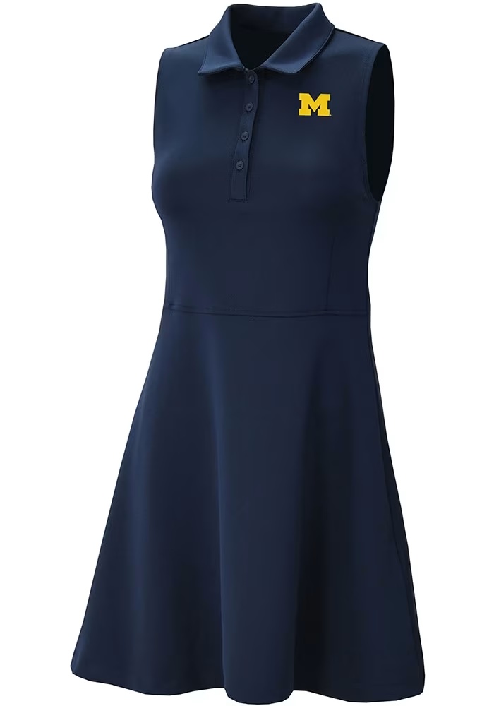 Womens Michigan Wolverines Navy Blue Columbia Heat Seal Match Short Sleeve Dress