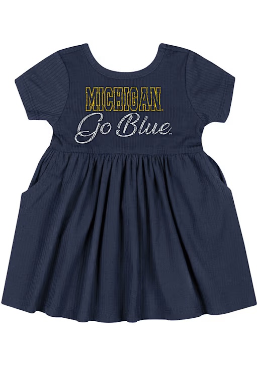 Baby Girls Michigan Wolverines Blue Colosseum Flarietta Short Sleeve Dress