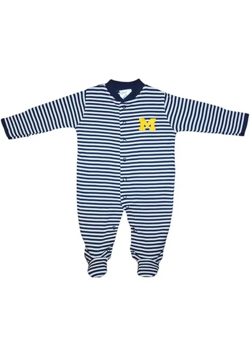 Baby Blue Michigan Wolverines Striped Footed Loungewear One Piece Pajamas