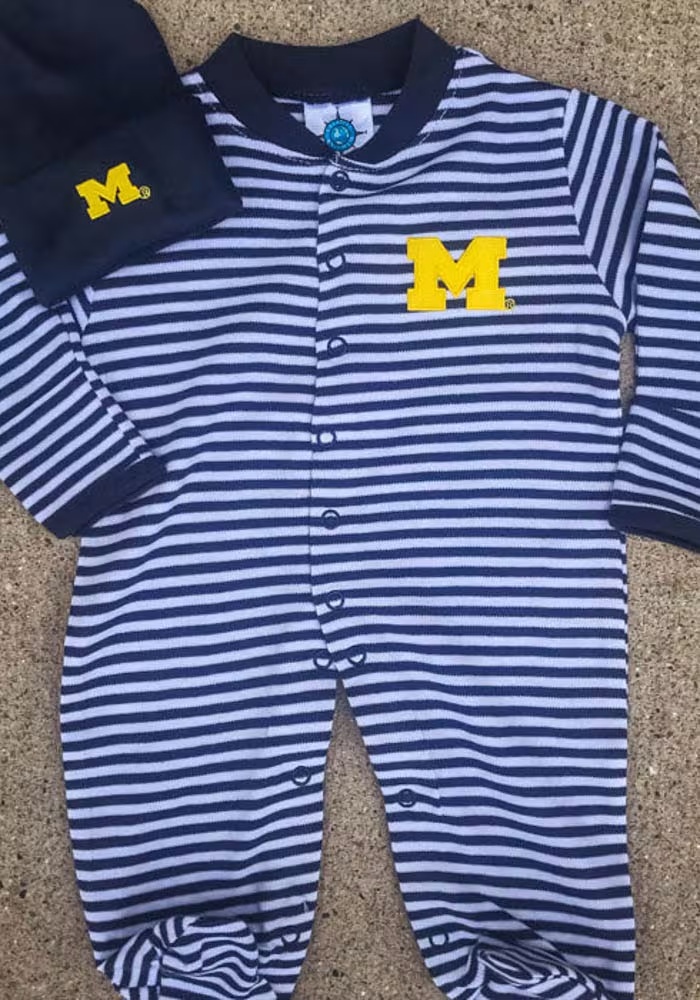 Baby Blue Michigan Wolverines Striped Footed Loungewear One Piece Pajamas