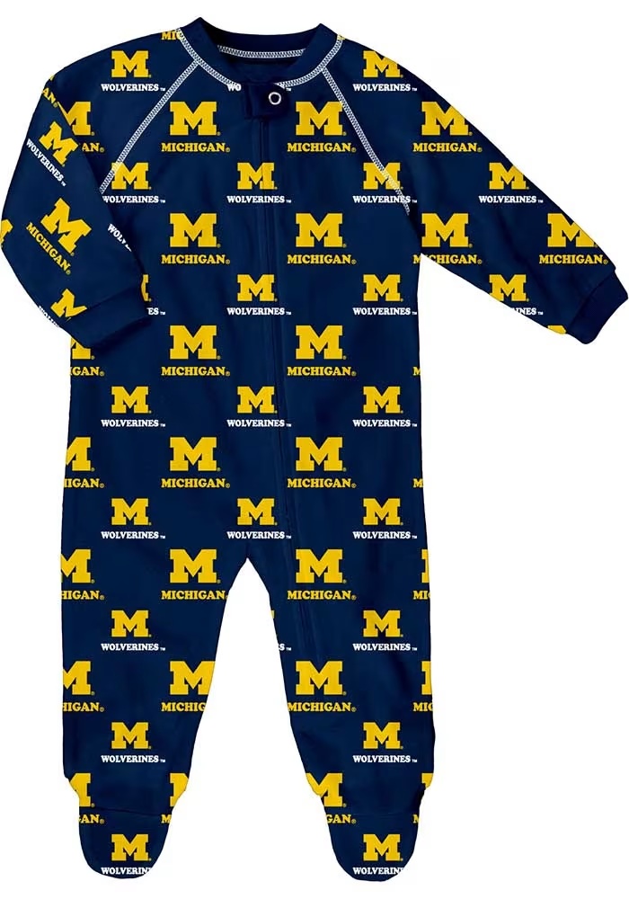 Baby Blue Michigan Wolverines Raglan Loungewear One Piece Pajamas