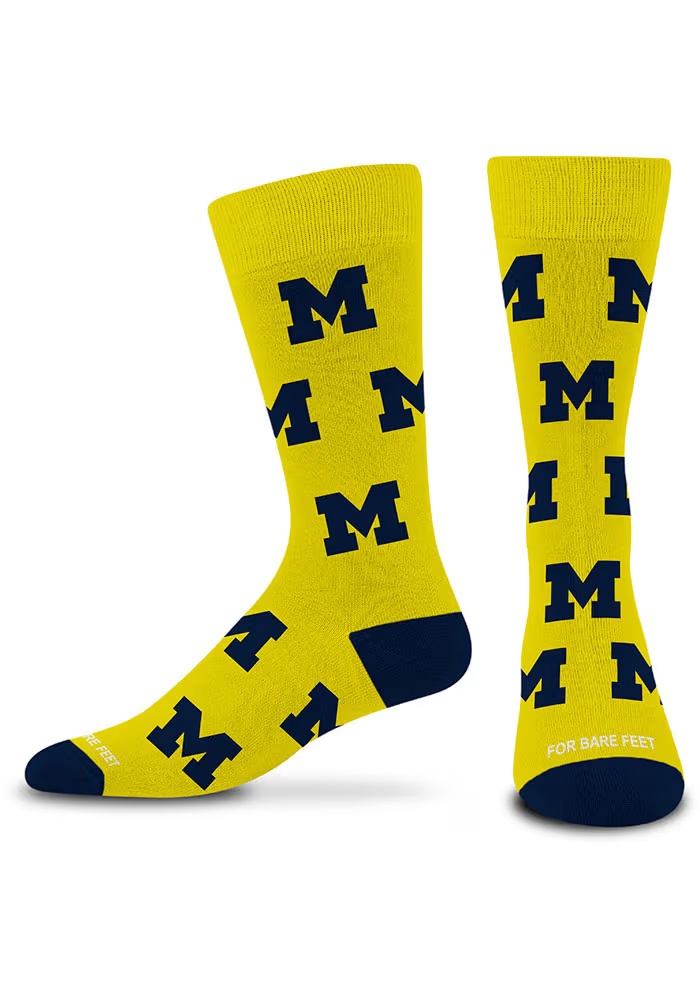 Allover Michigan Wolverines Mens Dress Socks - Yellow