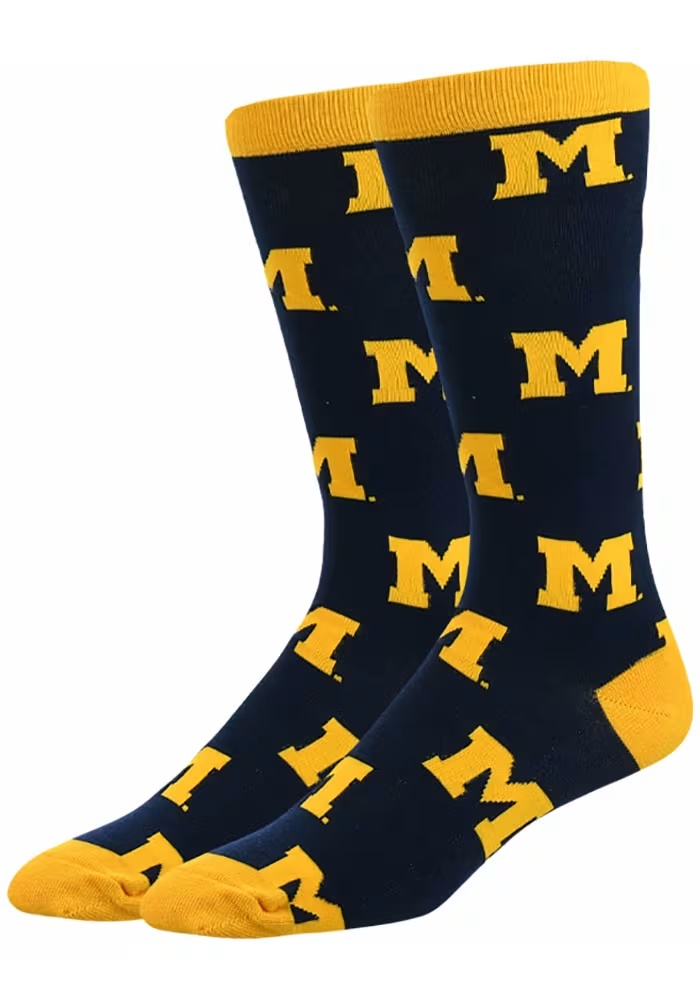 Allover Classic Michigan Wolverines Mens Dress Socks - Blue