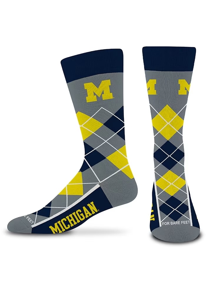 Base Michigan Wolverines Mens Argyle Socks - Dark Grey