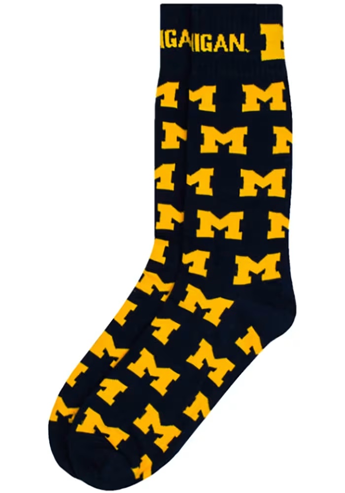 Allover Michigan Wolverines Mens Dress Socks - Blue