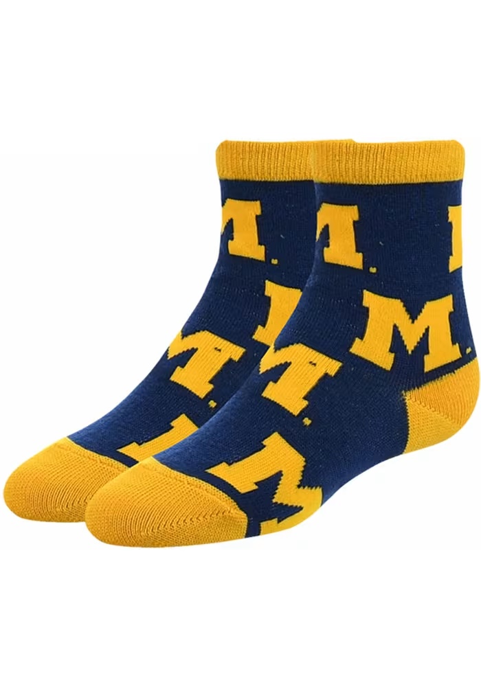 Allover Michigan Wolverines Youth Quarter Socks - Blue
