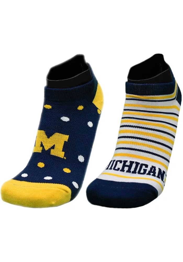 Stripe and Dot 2 Pack Michigan Wolverines Womens No Show Socks - Blue