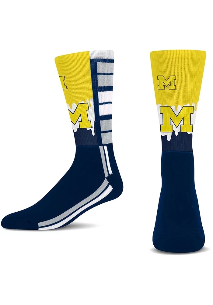 Mascot Drip Michigan Wolverines Youth Crew Socks - Blue