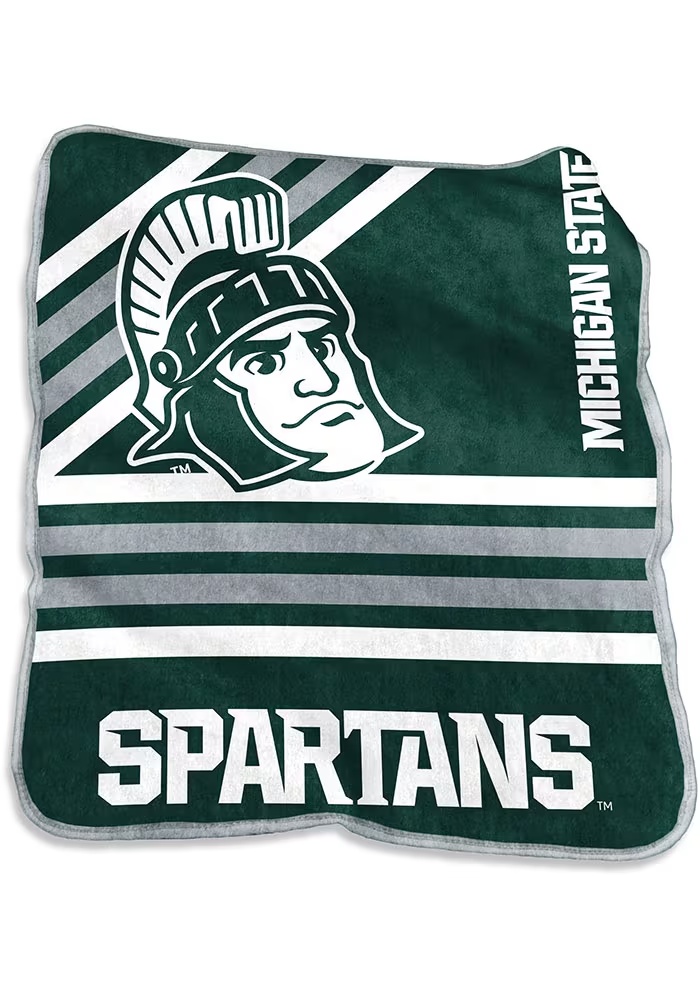 Michigan State Spartans Green Logo Brands Raschel Raschel Throw Blanket