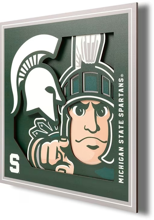Green Michigan State Spartans 12x12 3D Logo Sign