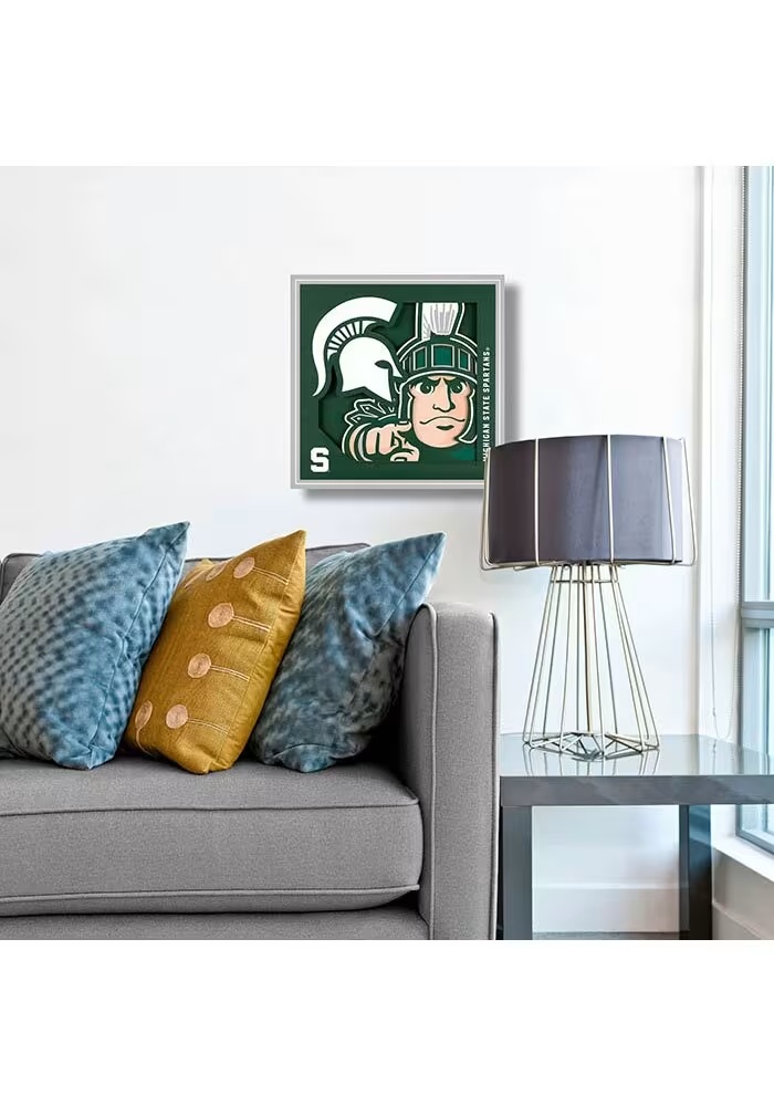 Green Michigan State Spartans 12x12 3D Logo Sign