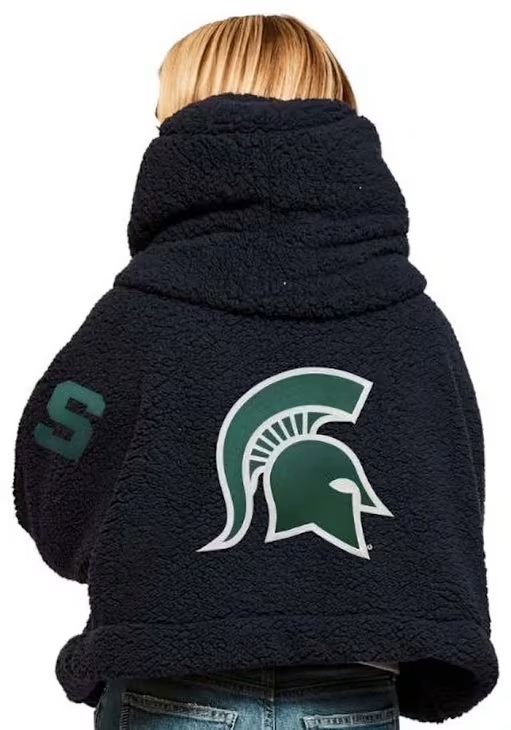 Womens Michigan State Spartans Black Jill Martin Bedazzled Cropped Lounger Medium Weight Jacket