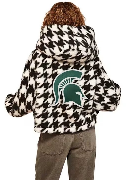 Womens Michigan State Spartans Black Jill Martin Cropped Houndstooth Lounger Medium Weight Jacket