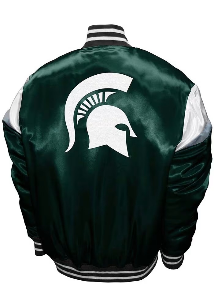 Michigan State Spartans Power Satin Heavyweight Jacket - Green 2 Michigan State Spartans Power Satin Heavyweight Jacket - Green