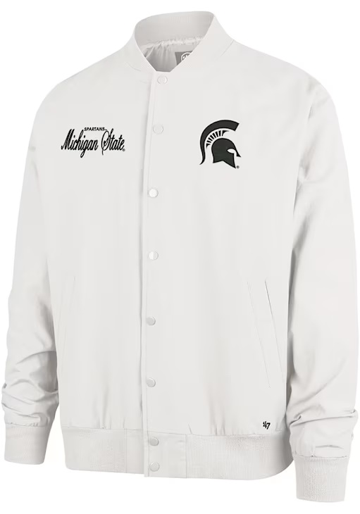 Mens Michigan State Spartans White 47 Euro Step Twill Bomber Medium Weight Jacket