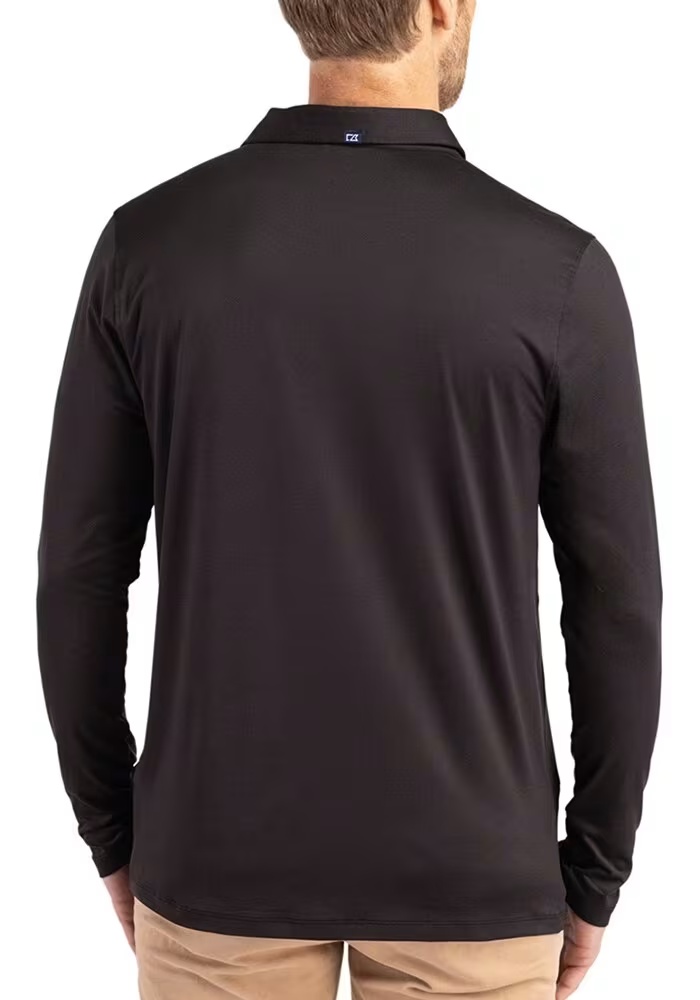 Mens Big Ten Black Cutter and Buck Coastline Long Sleeve Polo Shirt
