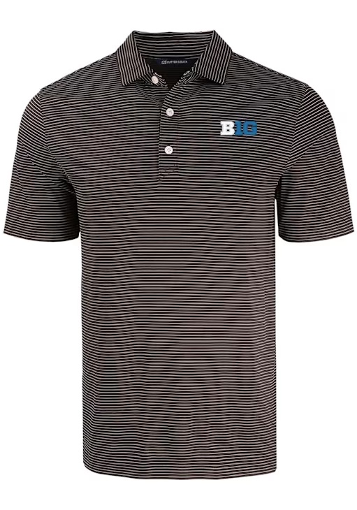Mens Big Ten Black Cutter and Buck Forge Eco Fine Line Short Sleeve Polo Shirt
