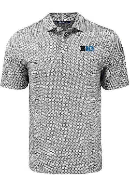 Mens Big Ten Black Cutter and Buck Pike Diamond Dot Short Sleeve Polo Shirt