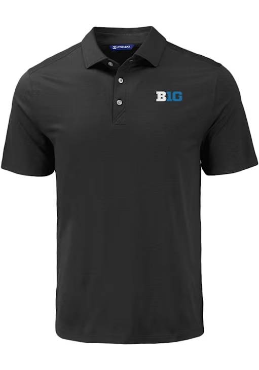 Mens Big Ten Black Cutter and Buck Coastline Eco Short Sleeve Polo Shirt