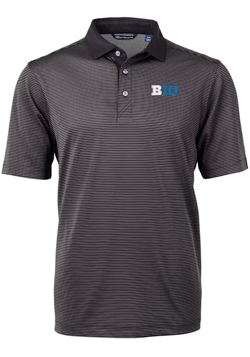 Mens Big Ten Black Cutter and Buck Virtue Eco Pique Team Short Sleeve Polo Shirt