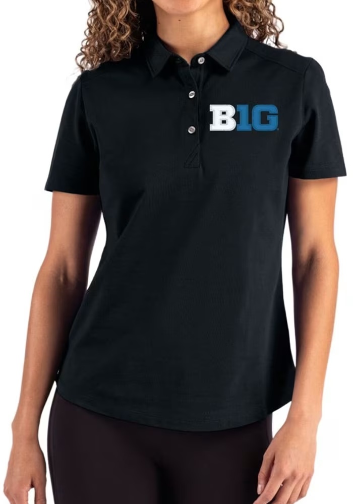 Womens Big Ten Black Cutter and Buck Advantage Short Sleeve Polo Shirt