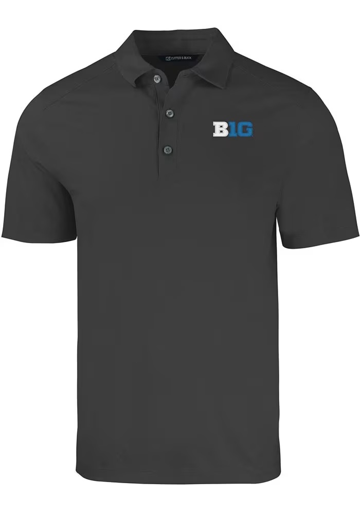 Mens Big Ten Black Cutter and Buck Forge Logo Short Sleeve Polo Shirt