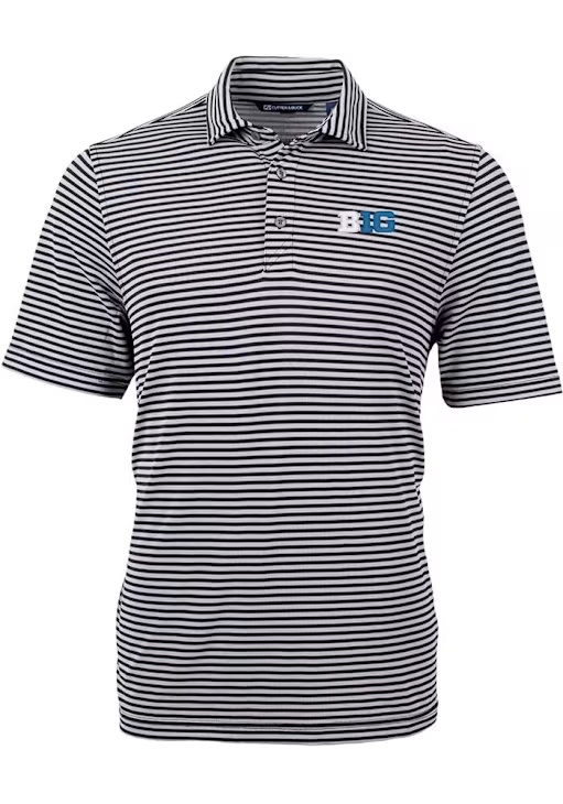 Big Ten Black Cutter and Buck Virtue Eco Pique Stripe Big and Tall Polo