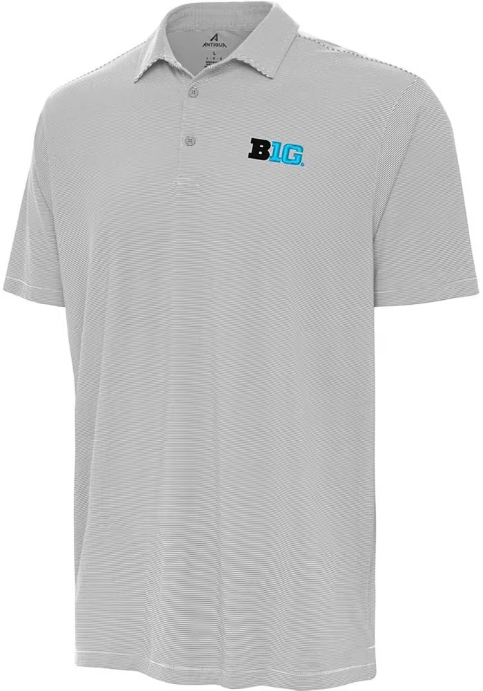 Mens Big Ten Grey Antigua Twine Short Sleeve Polo Shirt